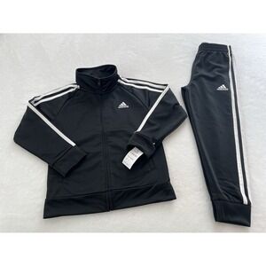 Adidas Black Classic Tracksuit White Striped Kids Unisex 2 Pc Pants Jacket Sz 5‎
